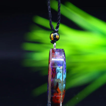 Natural Reiki Cho Ku Rei Symbol Orgone Pendant with 7 Chakra Healing Crystals