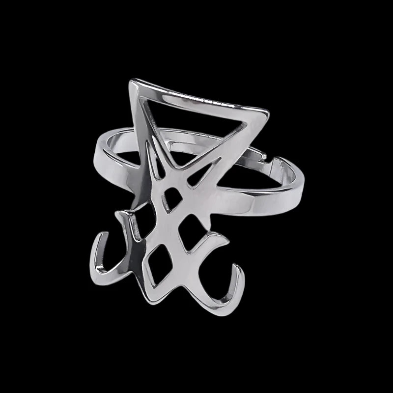 Gothic Sigil of Lucifer Ring – Stainless Steel Satanic Symbol