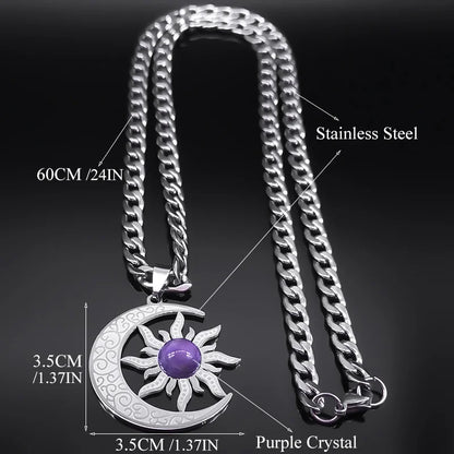 Wicca Sun & Moon Natural Stone Necklace – Stainless Steel