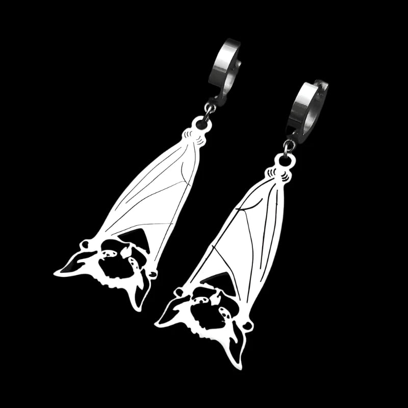 Gothic Dark Bat Stainless Steel Drop Earrings