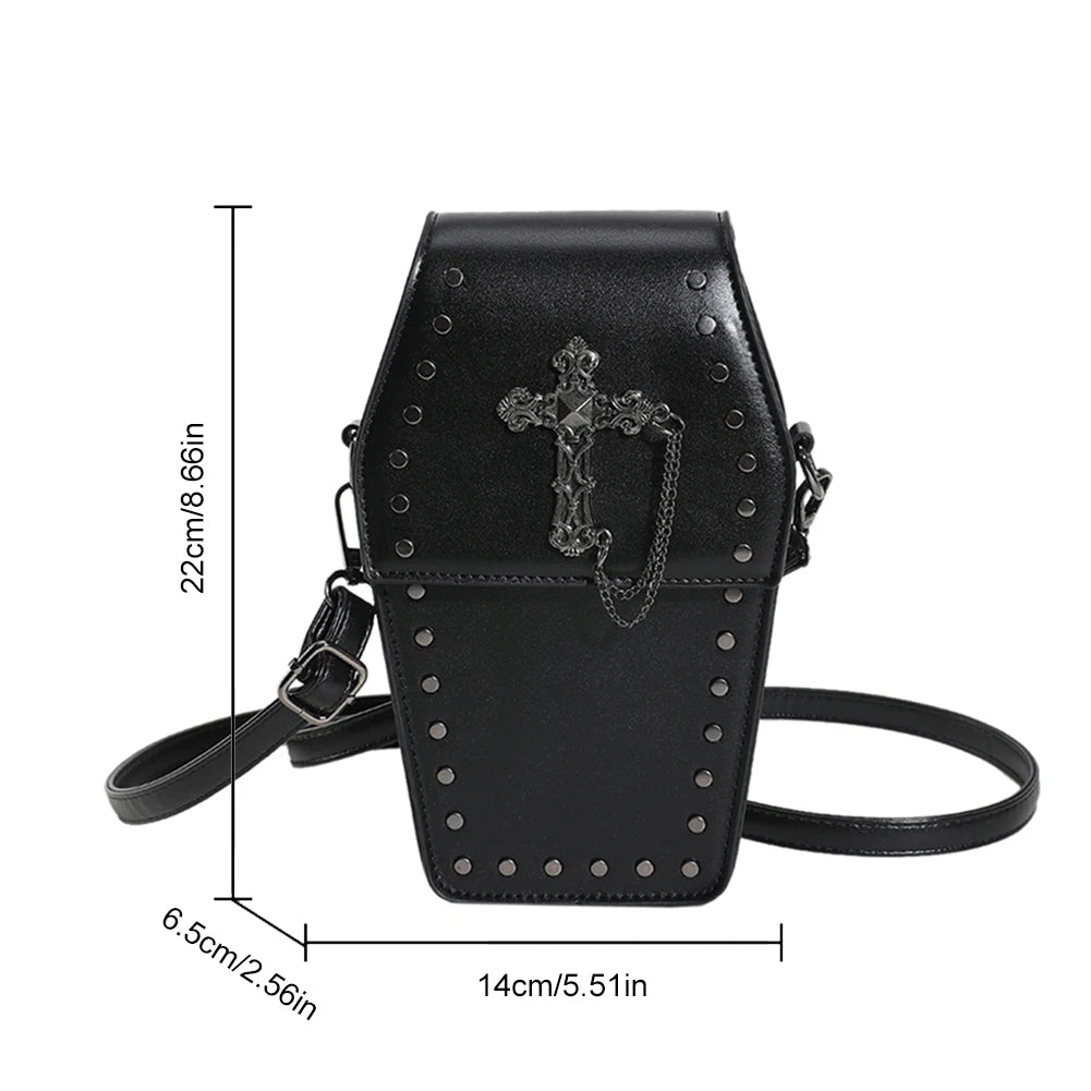 Gothic Coffin Crossbody Bag with Studded Cross