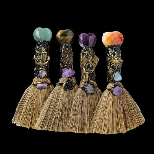 Natural Crystal Mini Broom – Handmade Amethyst Broom for Cleansing and Decor