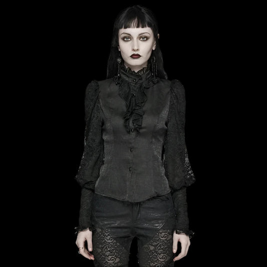 Gothic Textured Glossy Lace Sleeve Shirt