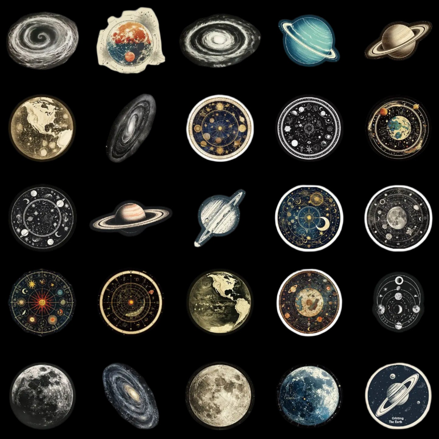 Vintage Astronomy Universe Stickers – Cosmic Aesthetic for Astrology Lovers