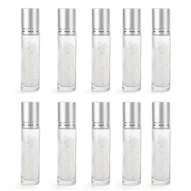 10PCS 10ml Natural Gemstone Essential Oil Roller Bottles - Crystal Chip Perfume