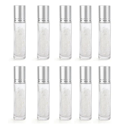 10PCS 10ml Natural Gemstone Essential Oil Roller Bottles - Crystal Chip Perfume