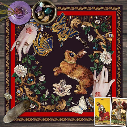 Mystical Bunny & Butterfly Tarot Cloth – Enchanting Altar & Reading Mat