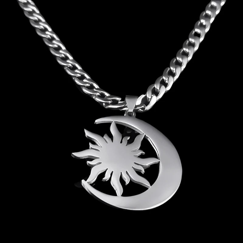 Wicca Sun & Moon Natural Stone Necklace – Stainless Steel