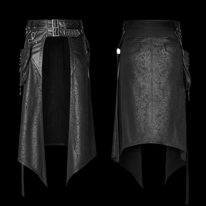 Gothic Men's Half Skirt with Adjustable Buckles and Removable Pockets