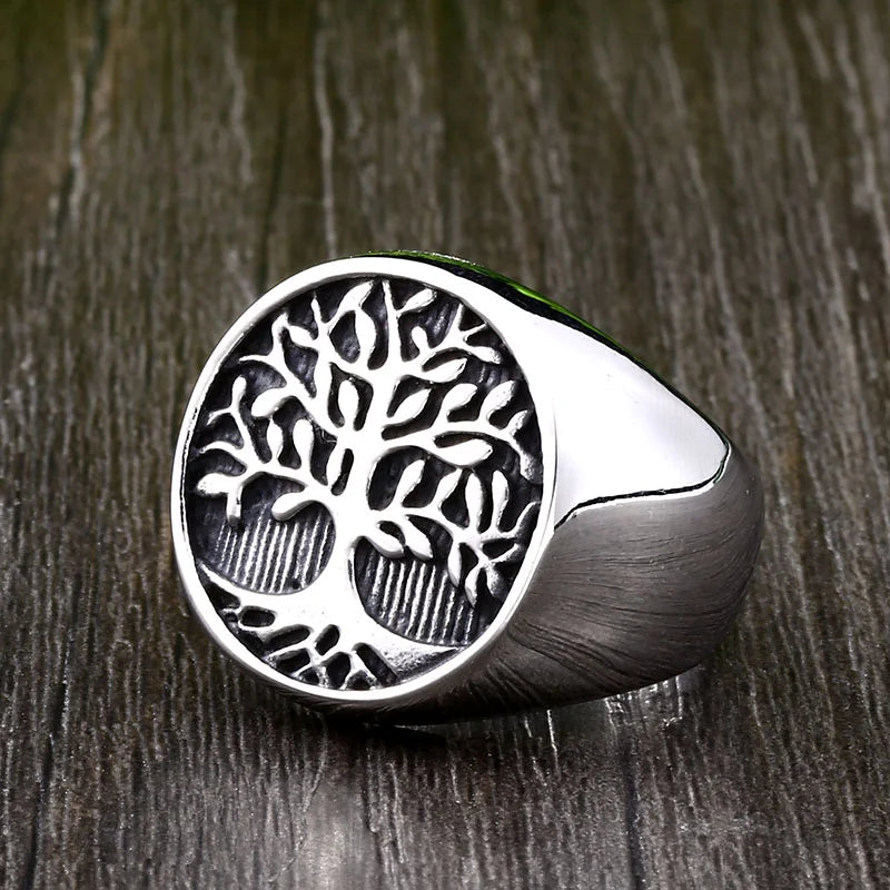 Nordic Tree of Life Signet Ring – 316L Stainless Steel Viking Amulet for Men