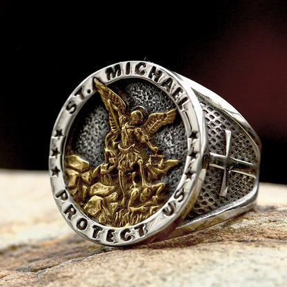 St. Michael Protector Ring – 316L Stainless Steel Cross & Angel Design