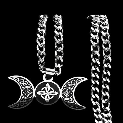 Triple Goddess Pendant - Celtic Knot Stainless Steel Necklace