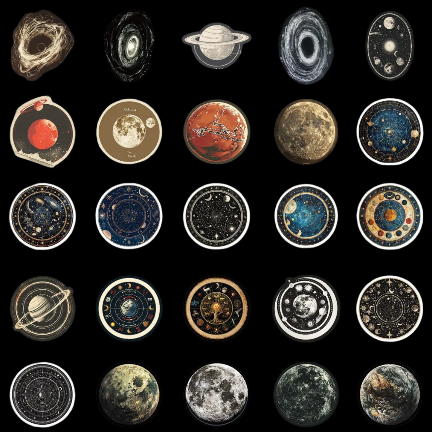 Vintage Astronomy Universe Stickers – Cosmic Aesthetic for Astrology Lovers