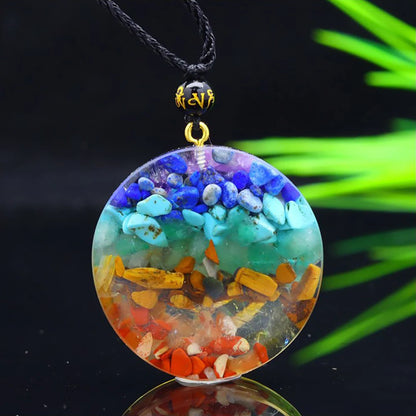 Natural Reiki Cho Ku Rei Symbol Orgone Pendant with 7 Chakra Healing Crystals