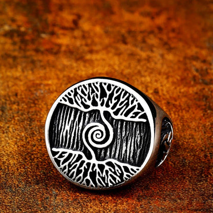 Nordic Tree of Life Signet Ring – 316L Stainless Steel Viking Amulet for Men