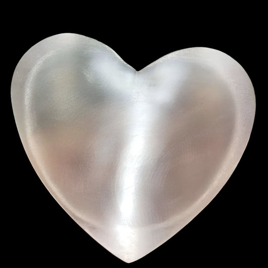 Large Natural Selenite Heart Bowl – White Gypsum Healing Stone