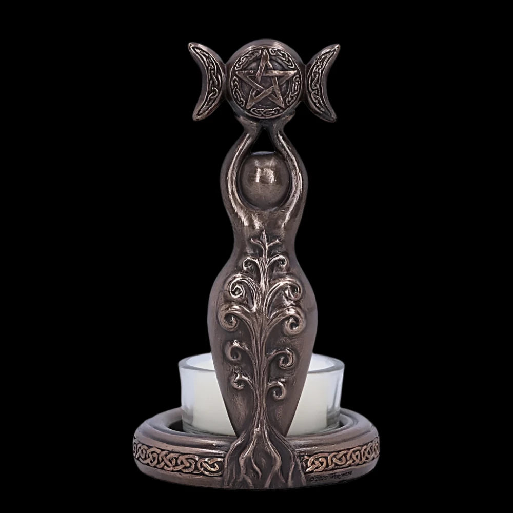 Goddess Triple Moon Tealight Candle Holder Stand