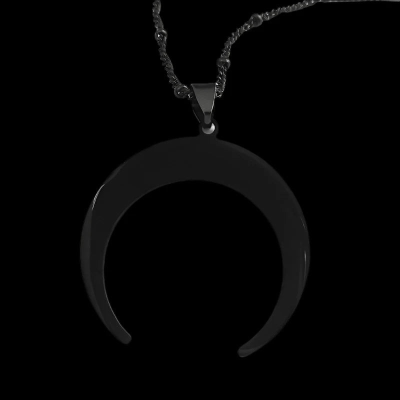 Witchy Crescent Moon Pendant Stainless Steel Necklace