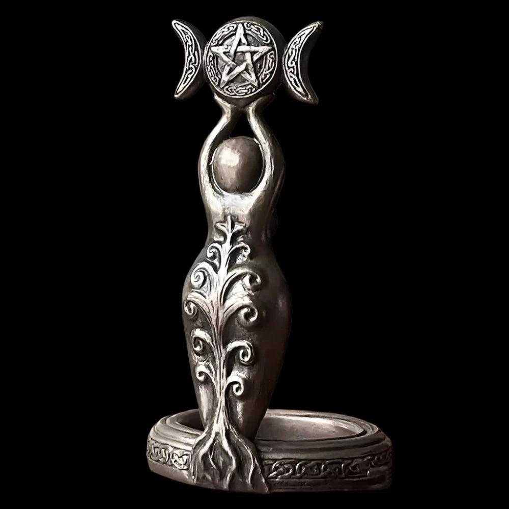 Goddess Triple Moon Tealight Candle Holder Stand