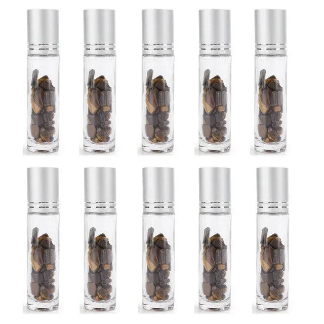 10PCS 10ml Natural Gemstone Essential Oil Roller Bottles - Crystal Chip Perfume