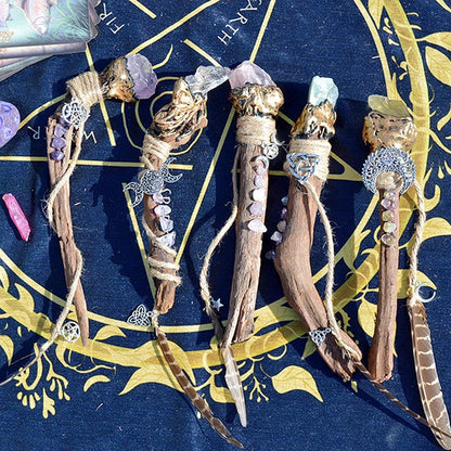 Mystical Quartz Crystal Wand - Clear Quartz, Rose Quartz, Citrine, Amethyst & Fluorite