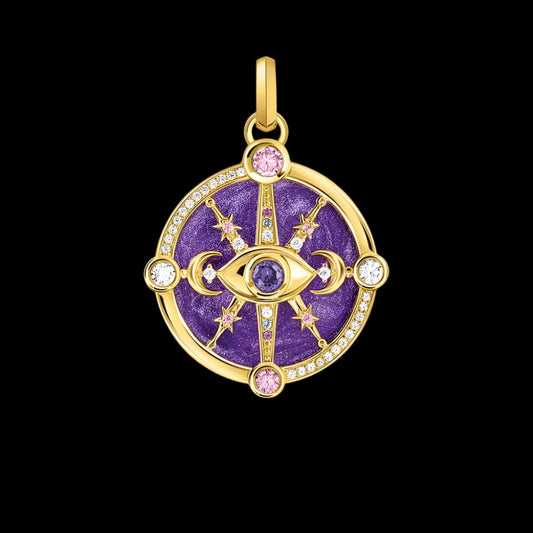 Cosmic Eye Talisman Pendant in Yellow Gold with Zircon Accents