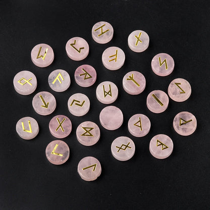 25PCS Natural Crystal Rune Set – Sacred Symbol Healing Stones