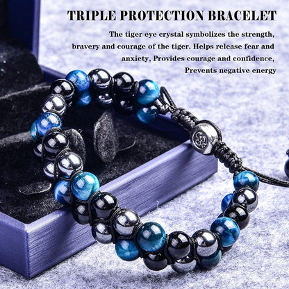 Triple Protection Tiger’s Eye, Black Obsidian & Hematite Bracelet