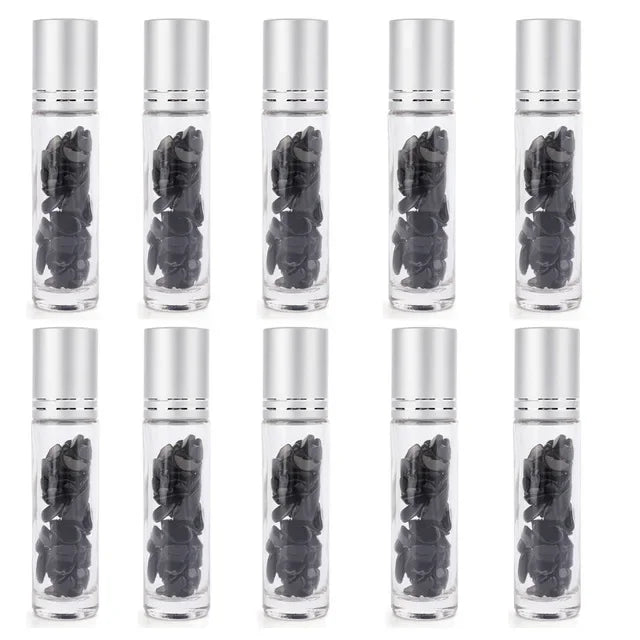 10PCS 10ml Natural Gemstone Essential Oil Roller Bottles - Crystal Chip Perfume