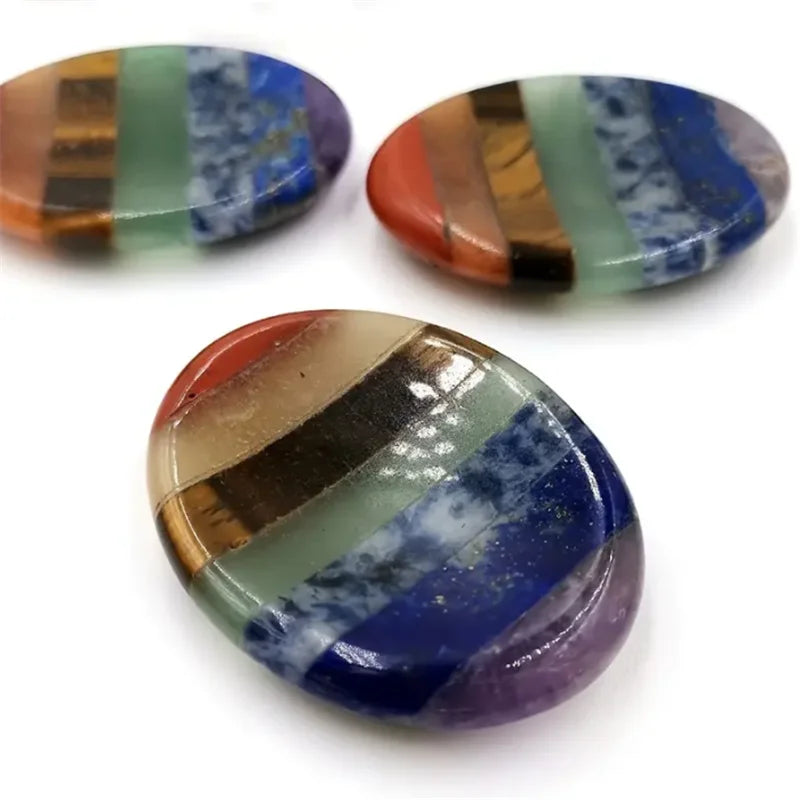 7 Chakra Oval Healing Stone - Natural Gemstone Chakra Balancing Tool