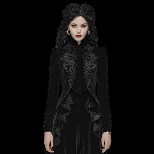 Gothic Lace-Embroidered Velvet Short Coat