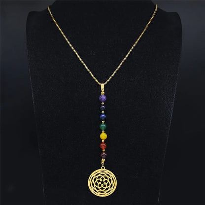 7 Chakra Flower of Life Necklace with Gemstone Beads