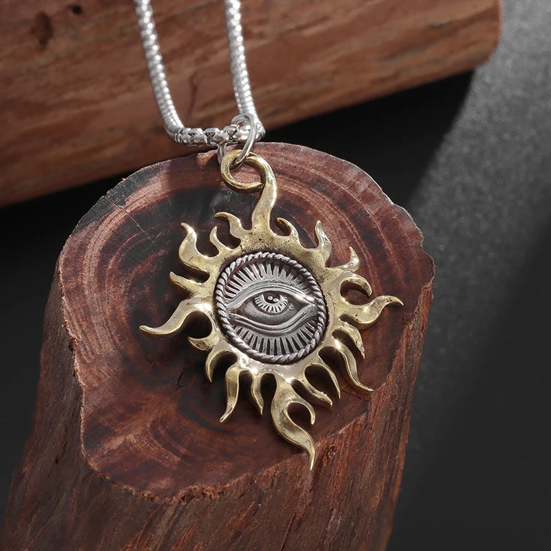 Sun Eye of God Pendant Necklace - All Seeing Eye Amulet