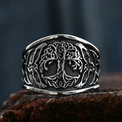 Nordic Tree of Life Signet Ring – 316L Stainless Steel Viking Amulet for Men