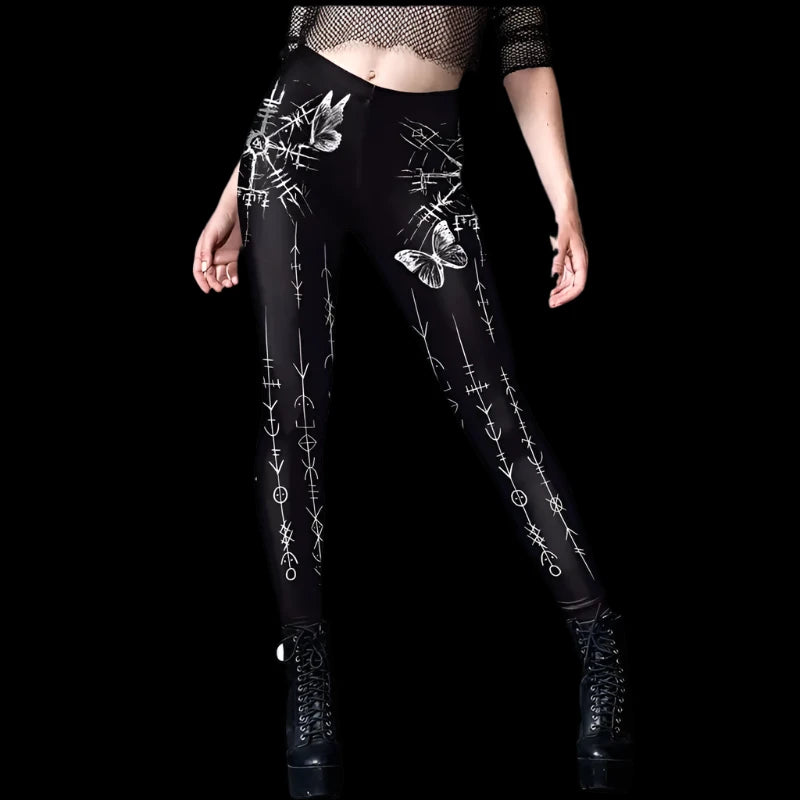 Rune Butterfly Enchanted Leggings – Mystical Gothic Elegance