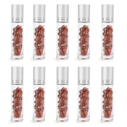 10PCS 10ml Natural Gemstone Essential Oil Roller Bottles - Crystal Chip Perfume