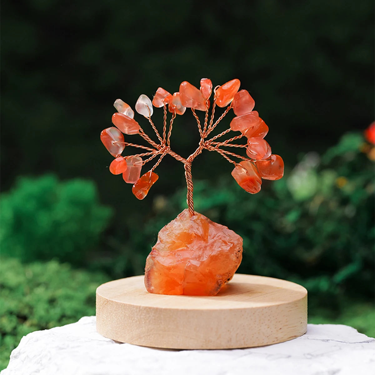 Mystical Crystal Gemstone Lucky Tree – Raw Stone Base (5.5-7cm)