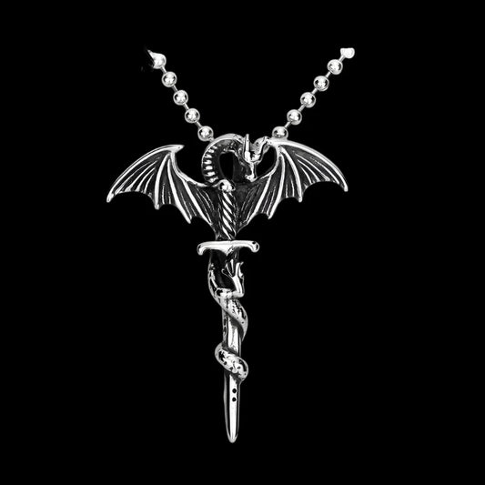 316L Stainless Steel Dragon Wings Pendant Necklace