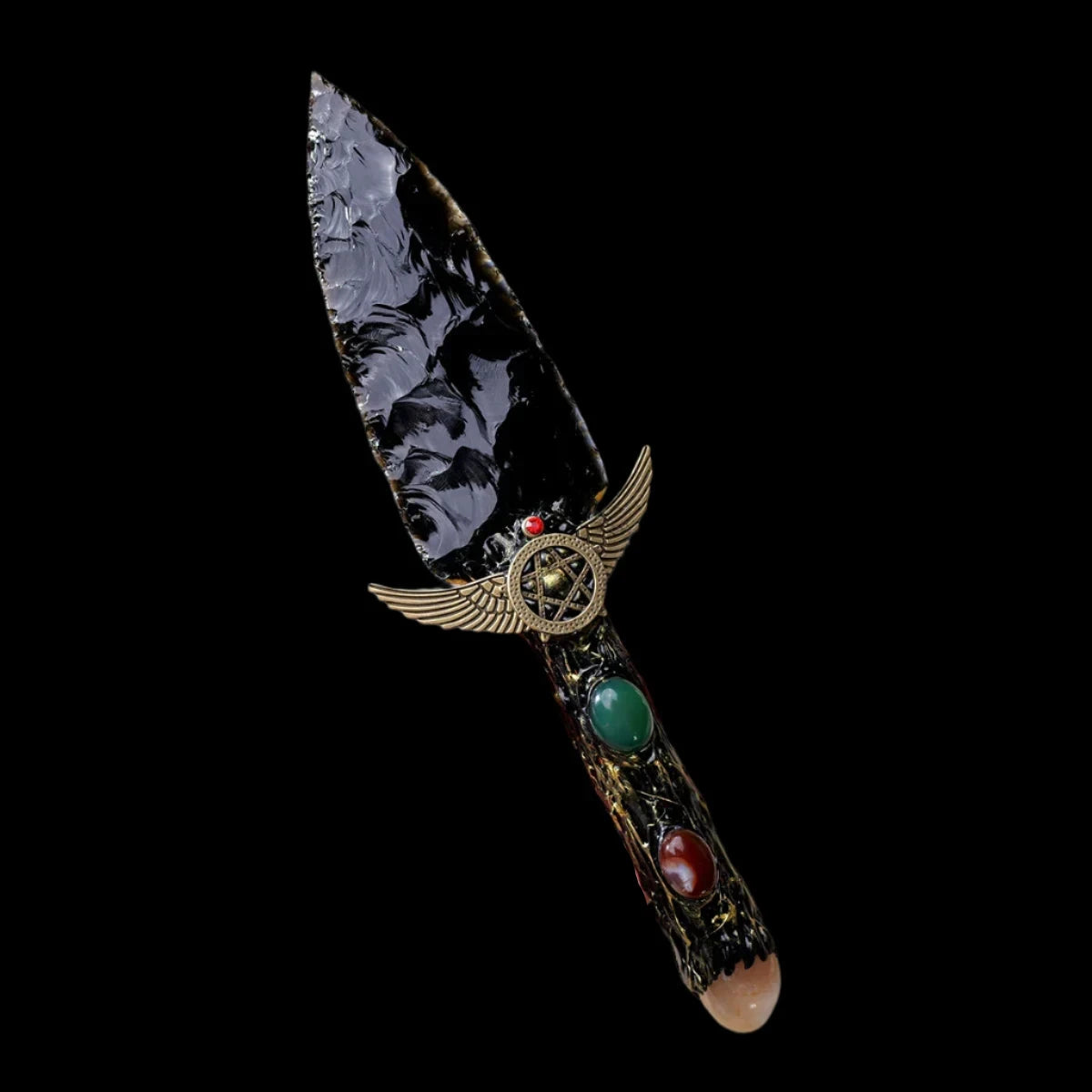 Enchanted Obsidian Ritual Dagger - Handcrafted Crystal Athame