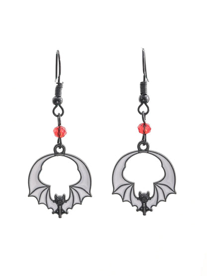 Gothic Vampire Bat Earrings with Red Crystal Teardrop