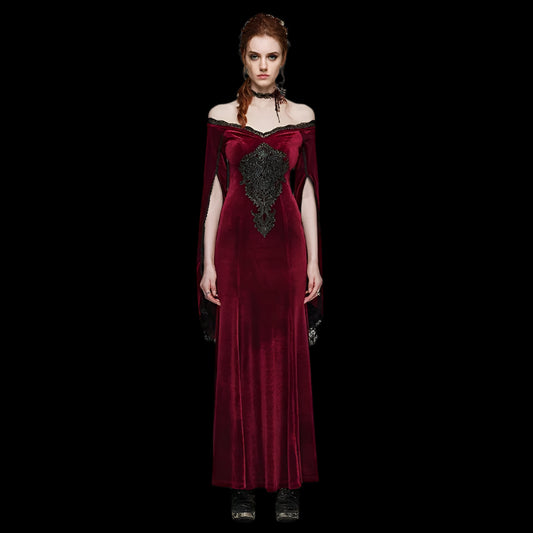 Gothic Velvet and Lace Off-Shoulder Dress