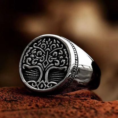 Nordic Tree of Life Signet Ring – 316L Stainless Steel Viking Amulet for Men