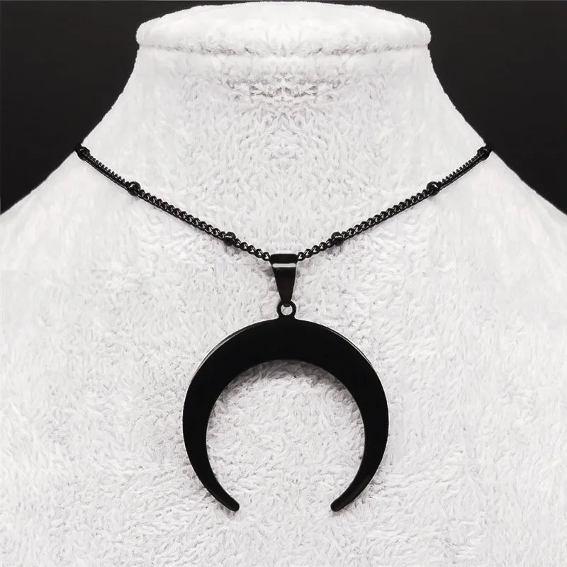 Witchy Crescent Moon Pendant Stainless Steel Necklace