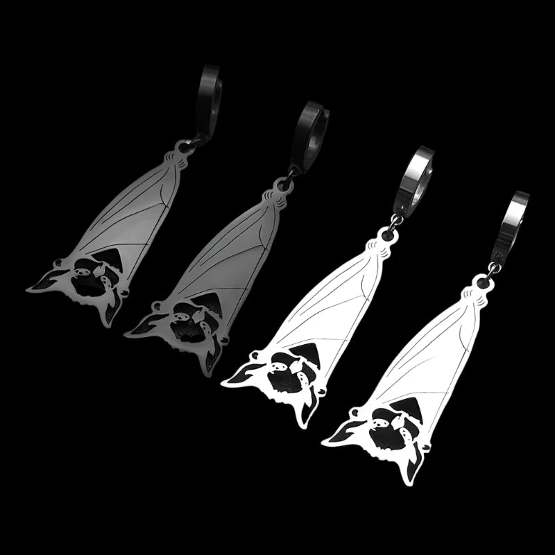 Gothic Dark Bat Stainless Steel Drop Earrings