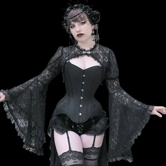 Lace Gothic See-Through Shrug – Elegant Bell Sleeve Crop Top