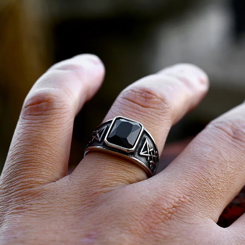 Lucifer's Black Stone Signet Ring - Stainless Steel Men’s Gothic Jewelry