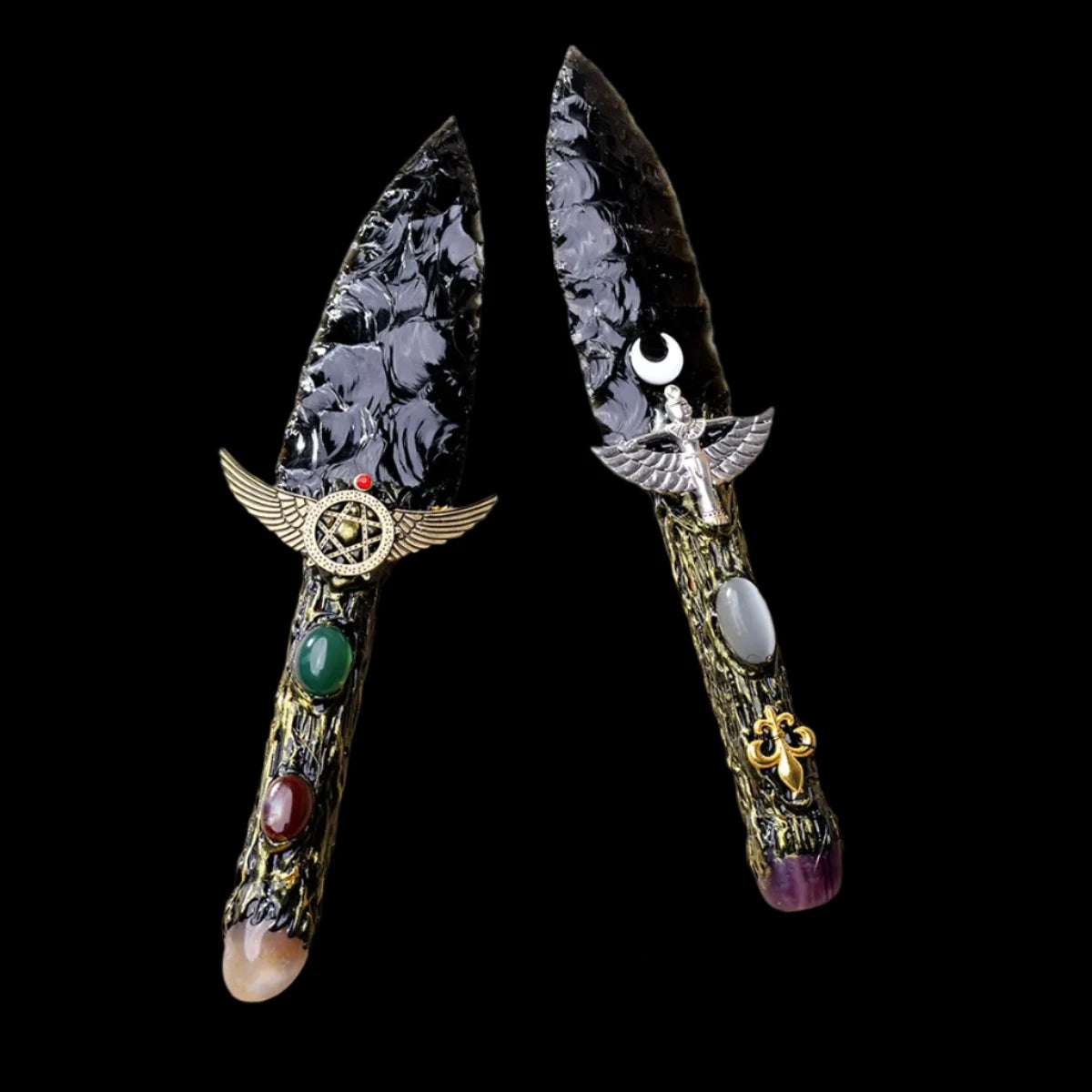 Enchanted Obsidian Ritual Dagger - Handcrafted Crystal Athame