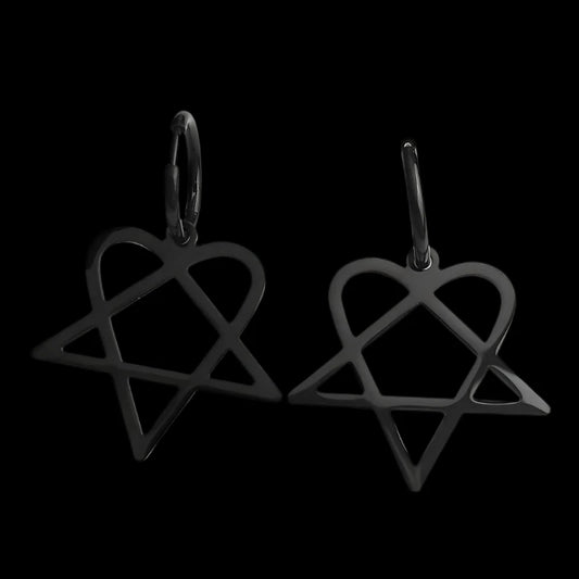 Goth Heartagram Star Dangle Hoop Earring