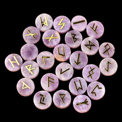 25PCS Natural Crystal Rune Set – Sacred Symbol Healing Stones