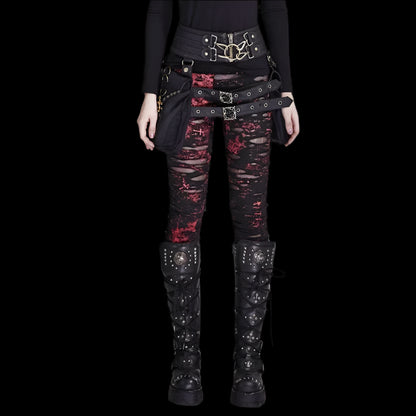 Gothic Women’s Broken Mesh Leggings - High Elastic Ripped Steampunk Pants